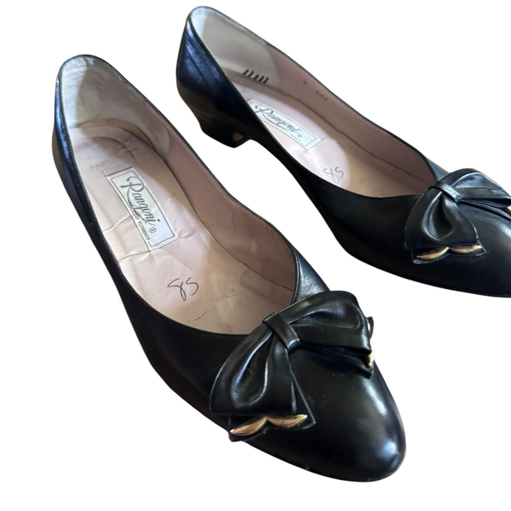 Rangoni of Florence‎ Pumps 8 AAA Black Leather Bow Kitten Heel Coquette